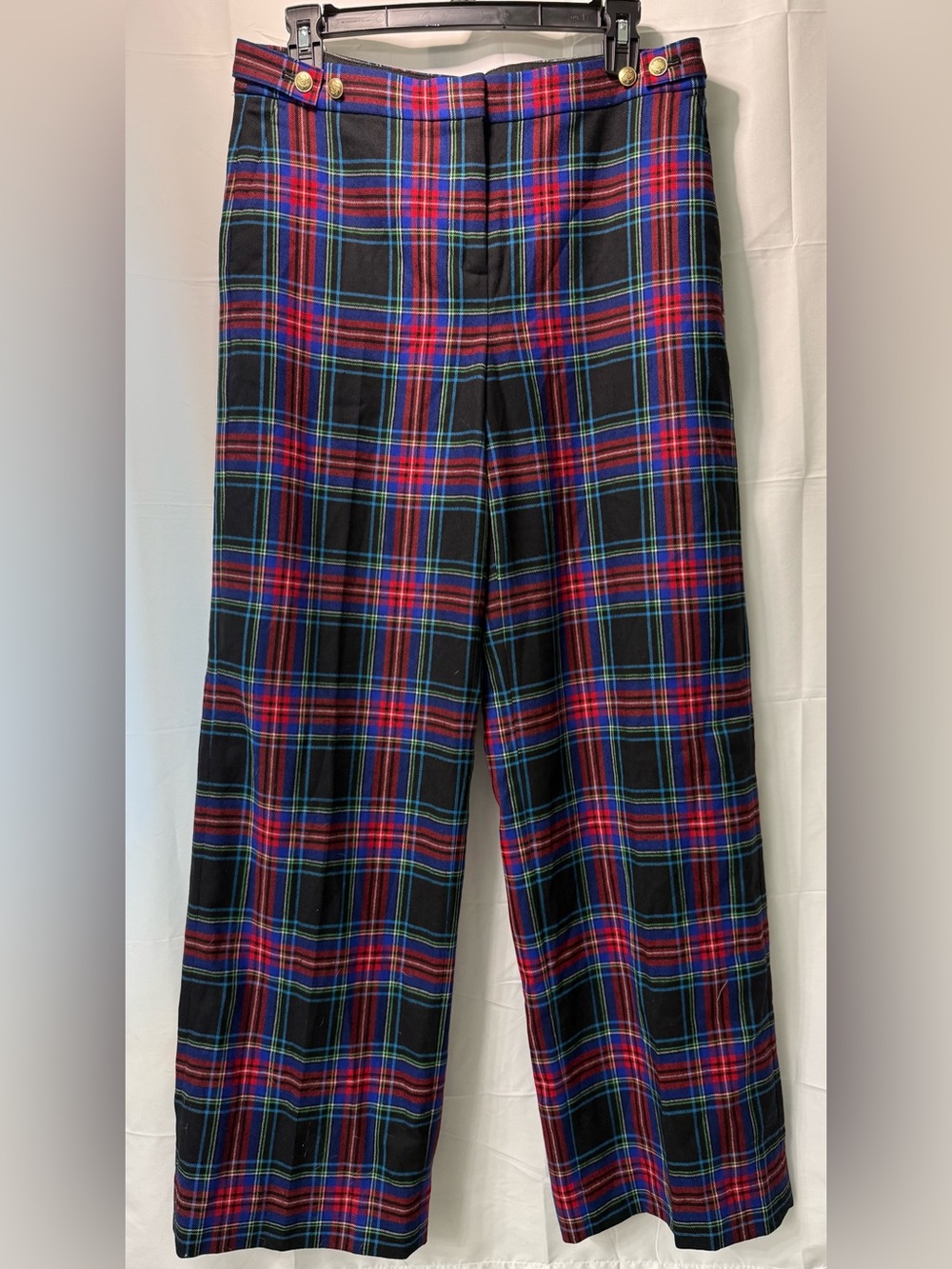 J.Crew Black Stewart Tartan Plaid Wide Leg Wool Blend Pants NWT Size 8